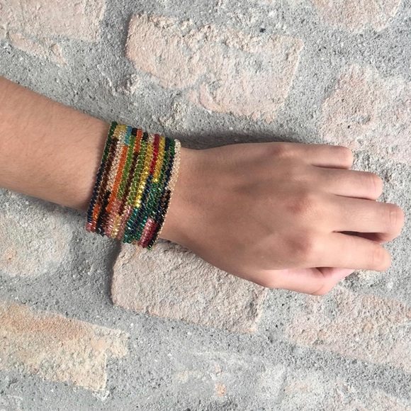 Multicolored Hand Made Gold Crochet Rainbow Cuff - Picture 4 of 8